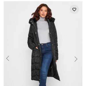 LTS Tall Black Midi Puffer Coat